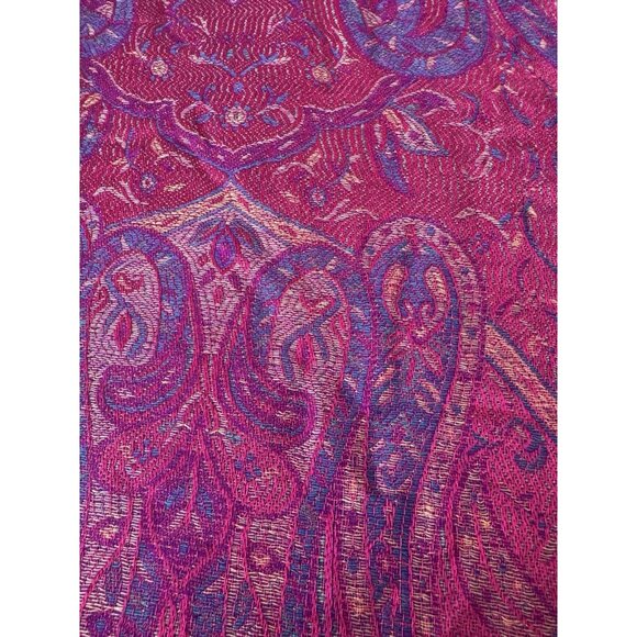 Pashmina Womens Vibrant Pink Paisley Scarf Wrap 70x26 Boho Chic Colorful Layer - Picture 3 of 6
